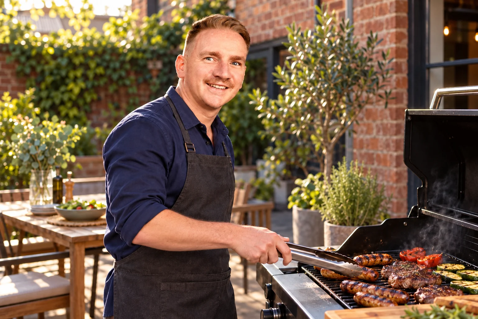 Campaign portrait of Matt cooking on a BBQ