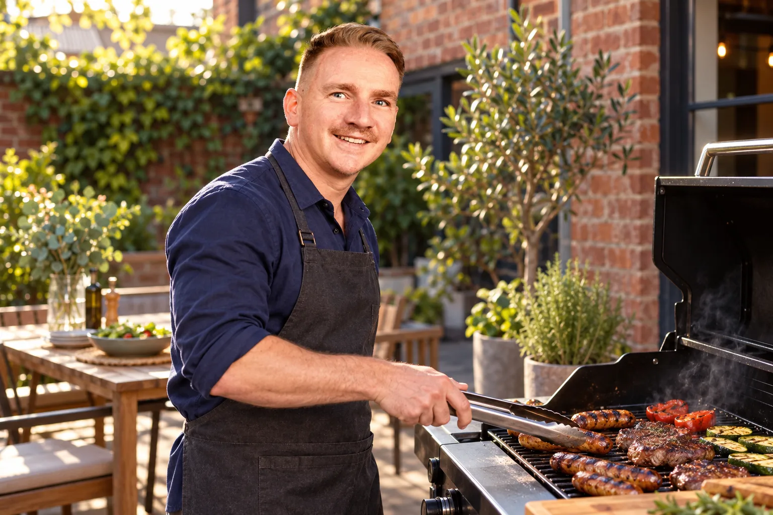 Campaign portrait of Matt cooking on a BBQ