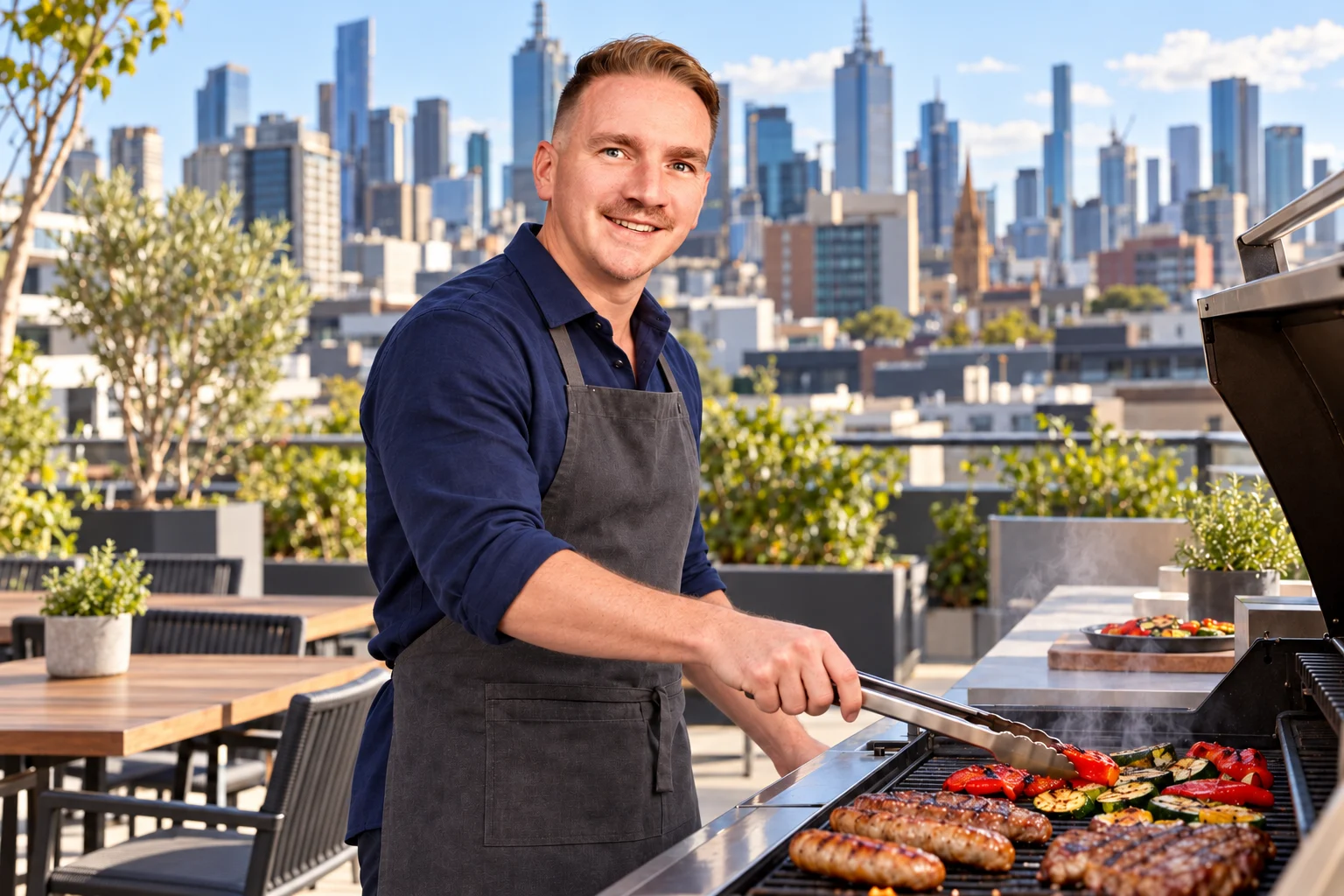 Campaign portrait of Matt cooking on a BBQ