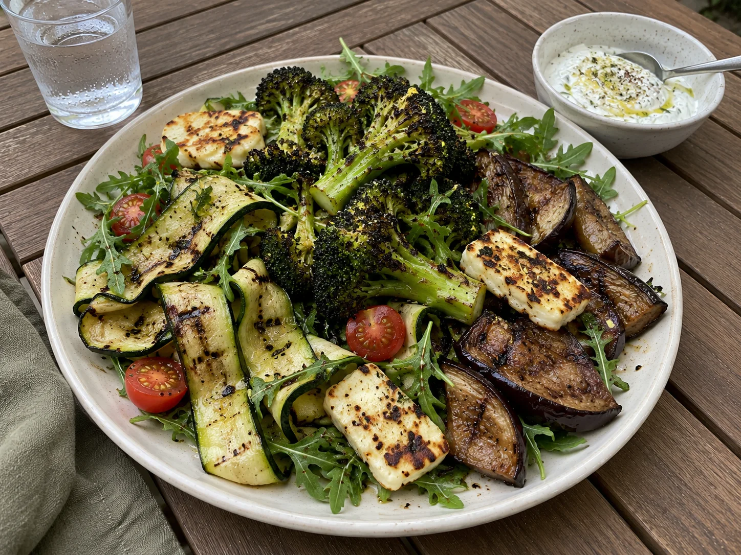 Menu idea: grilled broccoli, halloumi, zucchini, eggplant and rocket